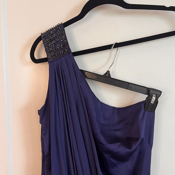 Cache Blue Beaded One Shoulder Draped Dress Size 10 - Picture 3 of 12